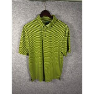 Pro Tour Coolplay Mens Large Polo Shirt Lime Green Navy Blue Striped Golf Top